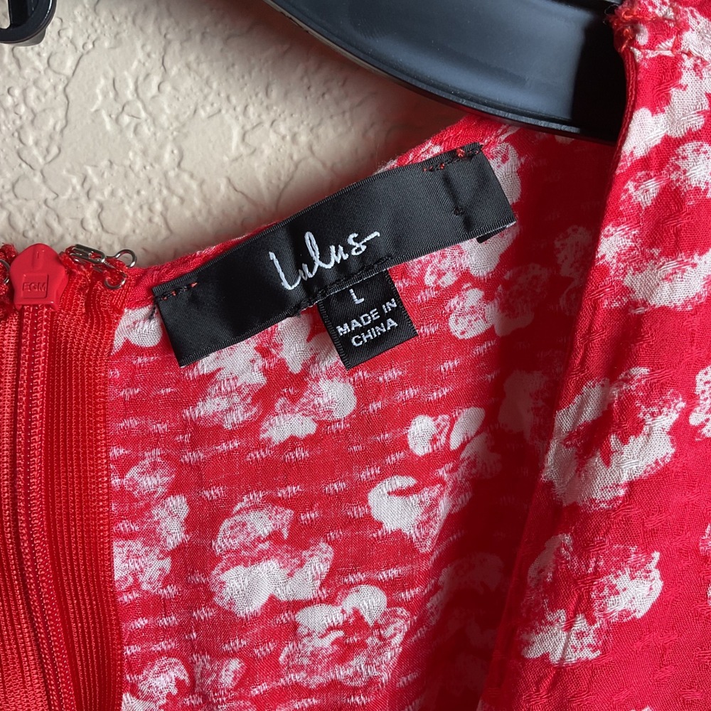 Lulus Womens‎ Large Red Floral Lined Summer Mini Dress VNeck Short Sleeve - Picture 4 of 5